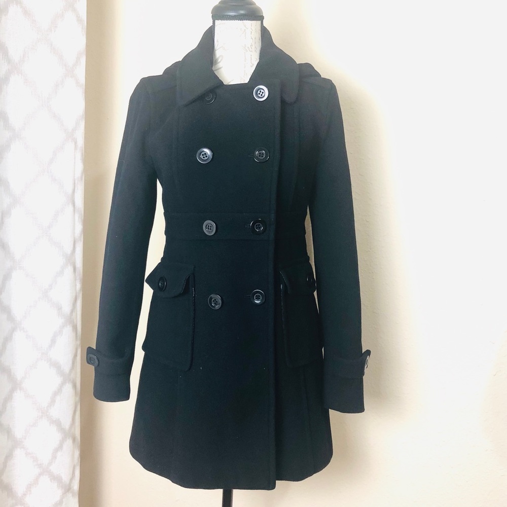 Nine West Black Double-Breasted Pea Coat